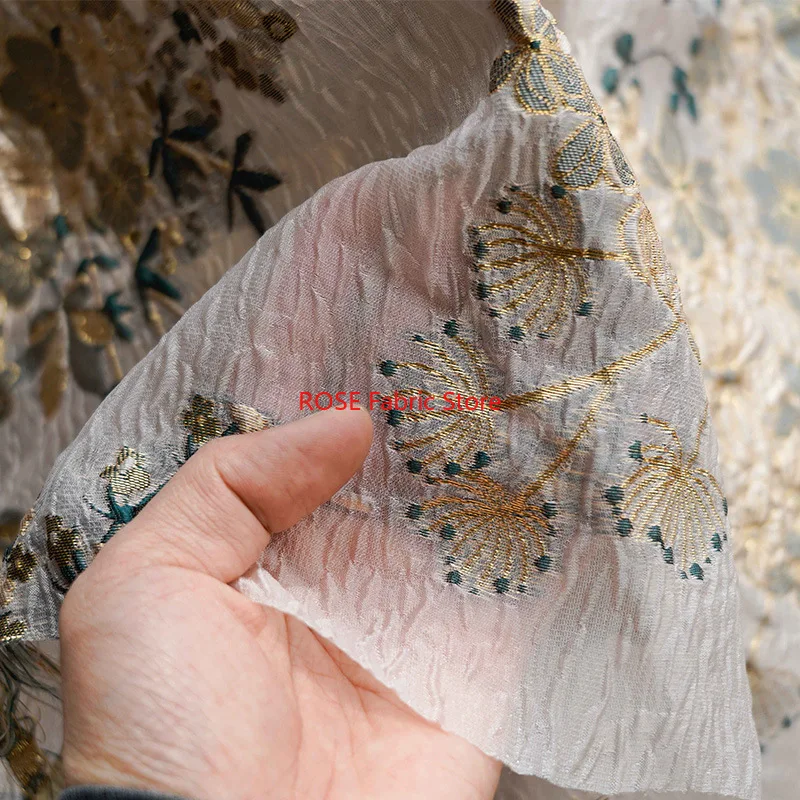 

1 meter Khaki Micro Transparent Drape Yarn Dyed Fabric Fashion Dress Luggage Handbag Fabric