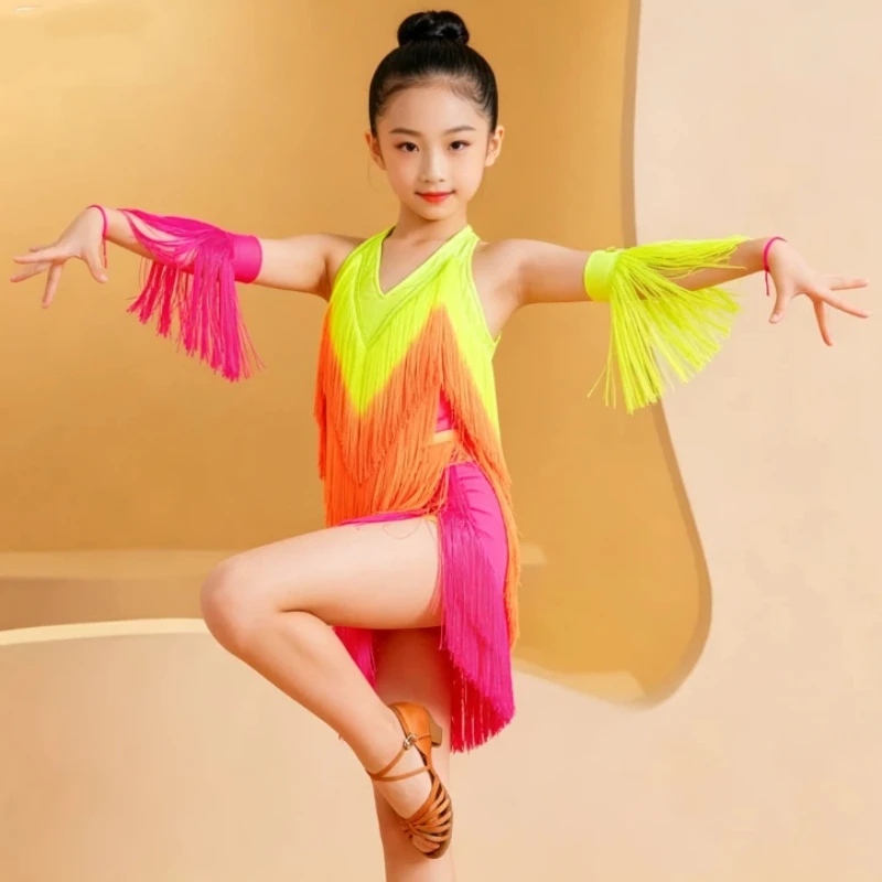 Latin Dance Practice Outfit for Girls, Summer High-end Gradient Tassel 2026 New Neck Hanging Training Outfit for Women