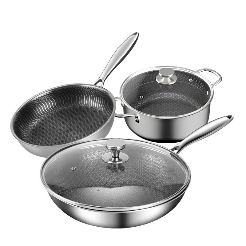 

Stainless steel cookware, three-piece set, non-stick pan, set