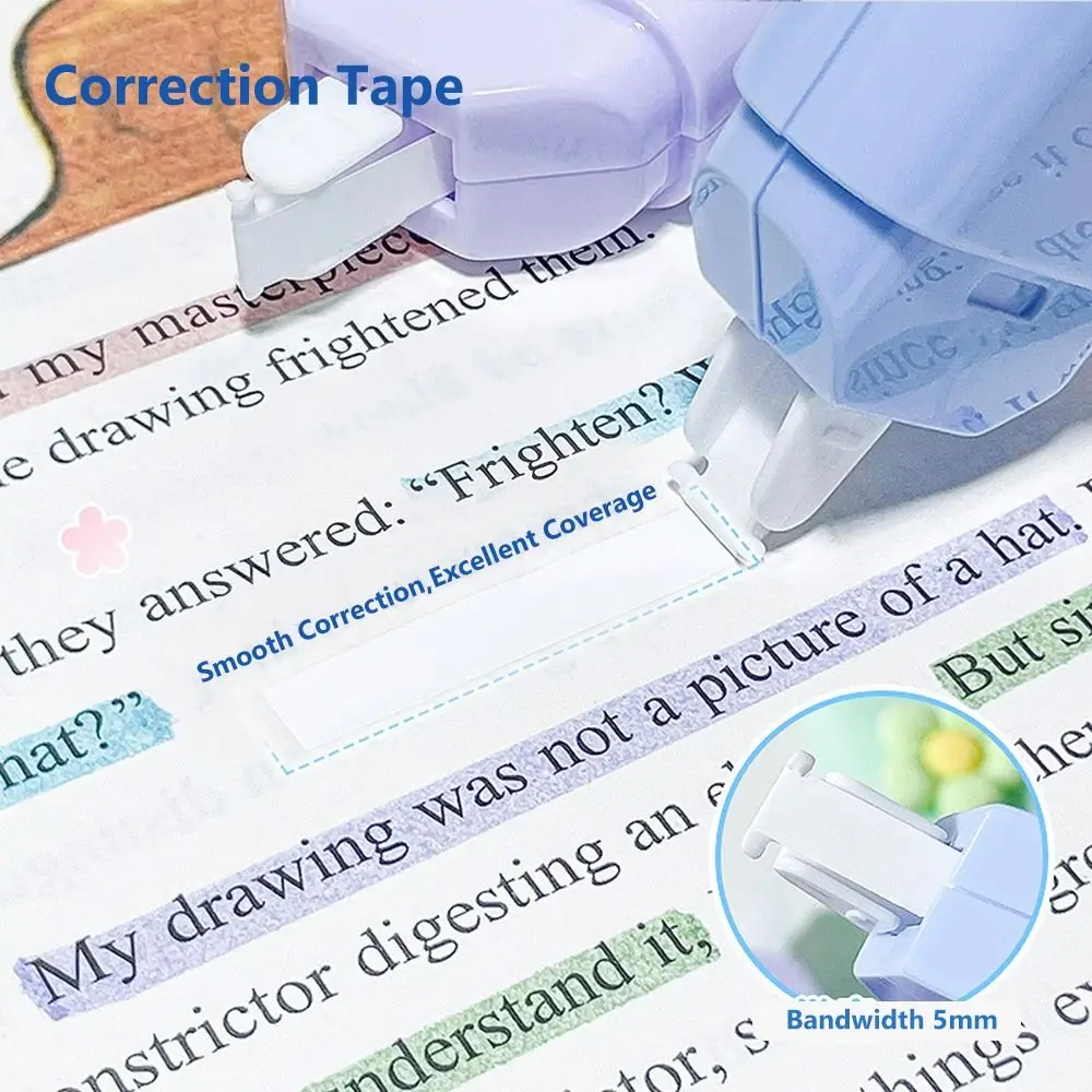 7pcs Flower Themed Cute Stationery Set Index Tabs Correction Tape Writing Set 5 in 1 Multi Color Pen Push Pull Eraser