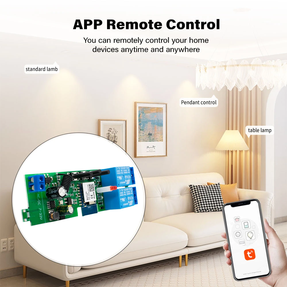 Tuya modul Relay WiFi, sakelar Remote Control rumah pintar nirkabel 2 saluran 7-32v 85-250V 220V dengan RF 433MHz Alexa Google Home