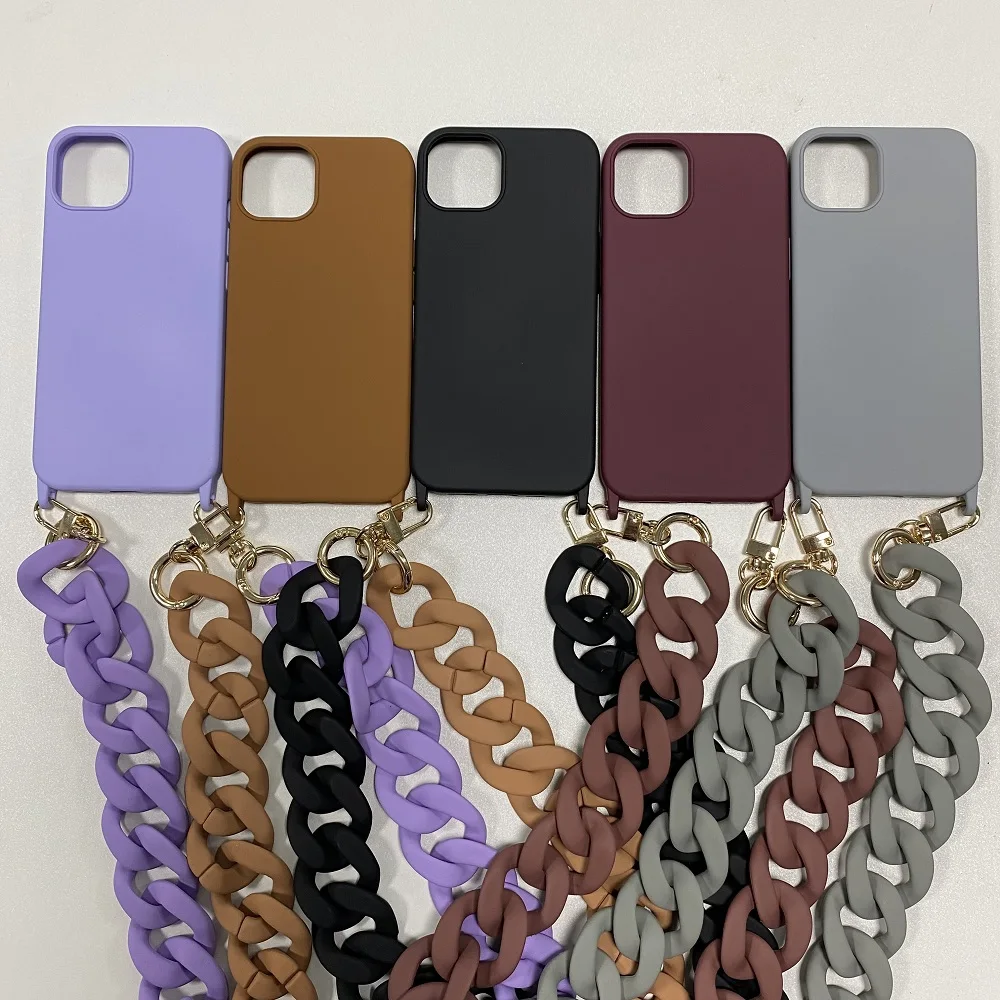 

Phone Case With Acrylic Chain Strap For Iphone 15 14 13 12 11 16 Pro Max Crossbody Necklace Lanyard Soft TPU Phone Cover