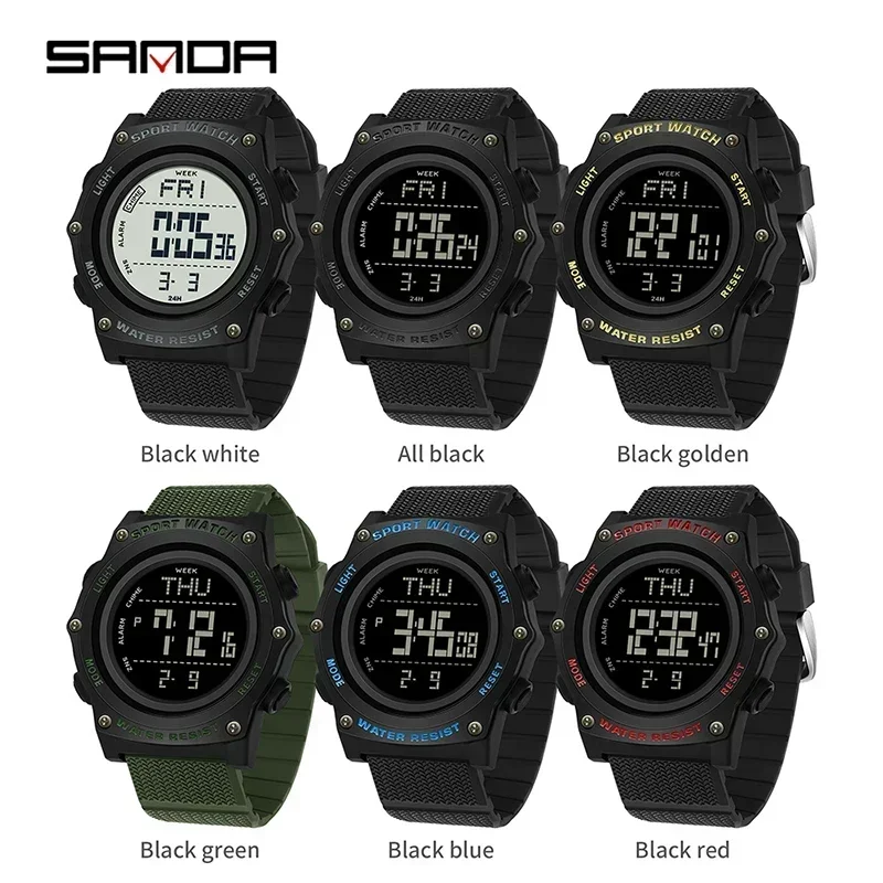 2024 Fashion Sanda 2159 Electronic Men Outdoor Sports Students Waterproof Luminous Calendar Multifunction Cool Led Digital Watch