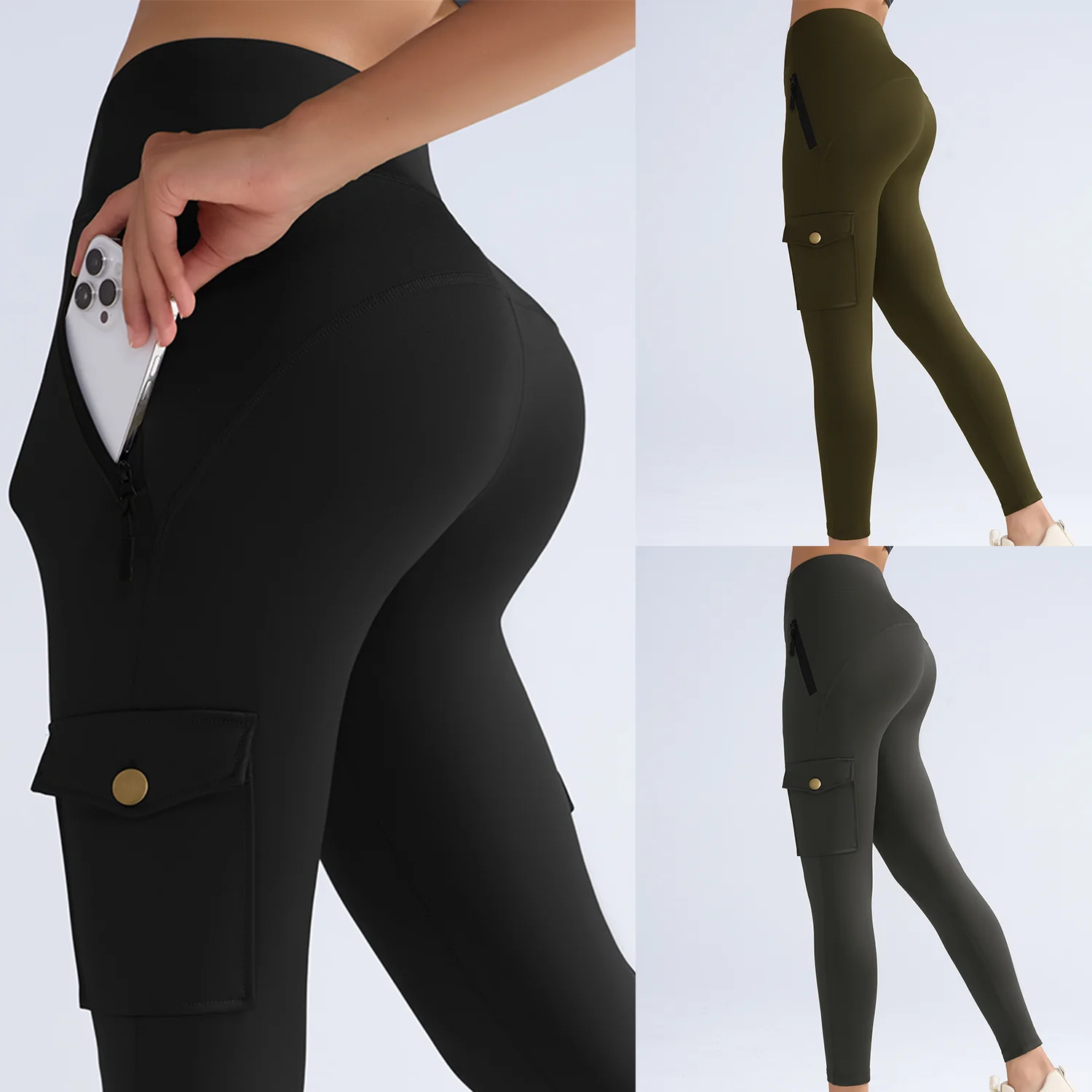 Pockets Gym Leggings Women High Waist Fashion Fitness Pants Skinny Stretch Outdoors Comfortable Sport Leggings