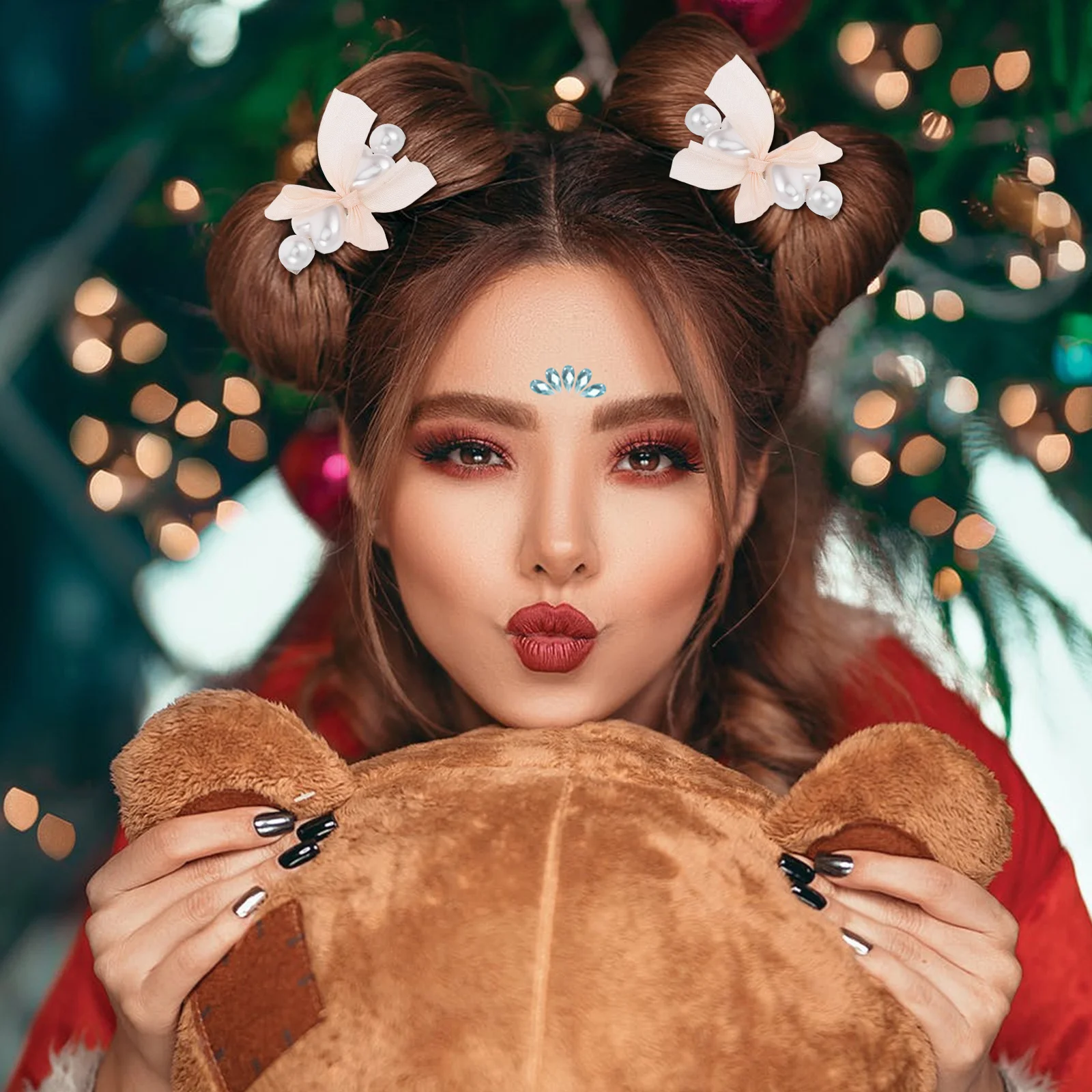 

6 шт., заколки для волос с бантом для женщин, элегантные заколки в виде утконоса, милый бант, бусины в форме сердца, бежевый, розовый, для свадебной вечеринки, укладка волос