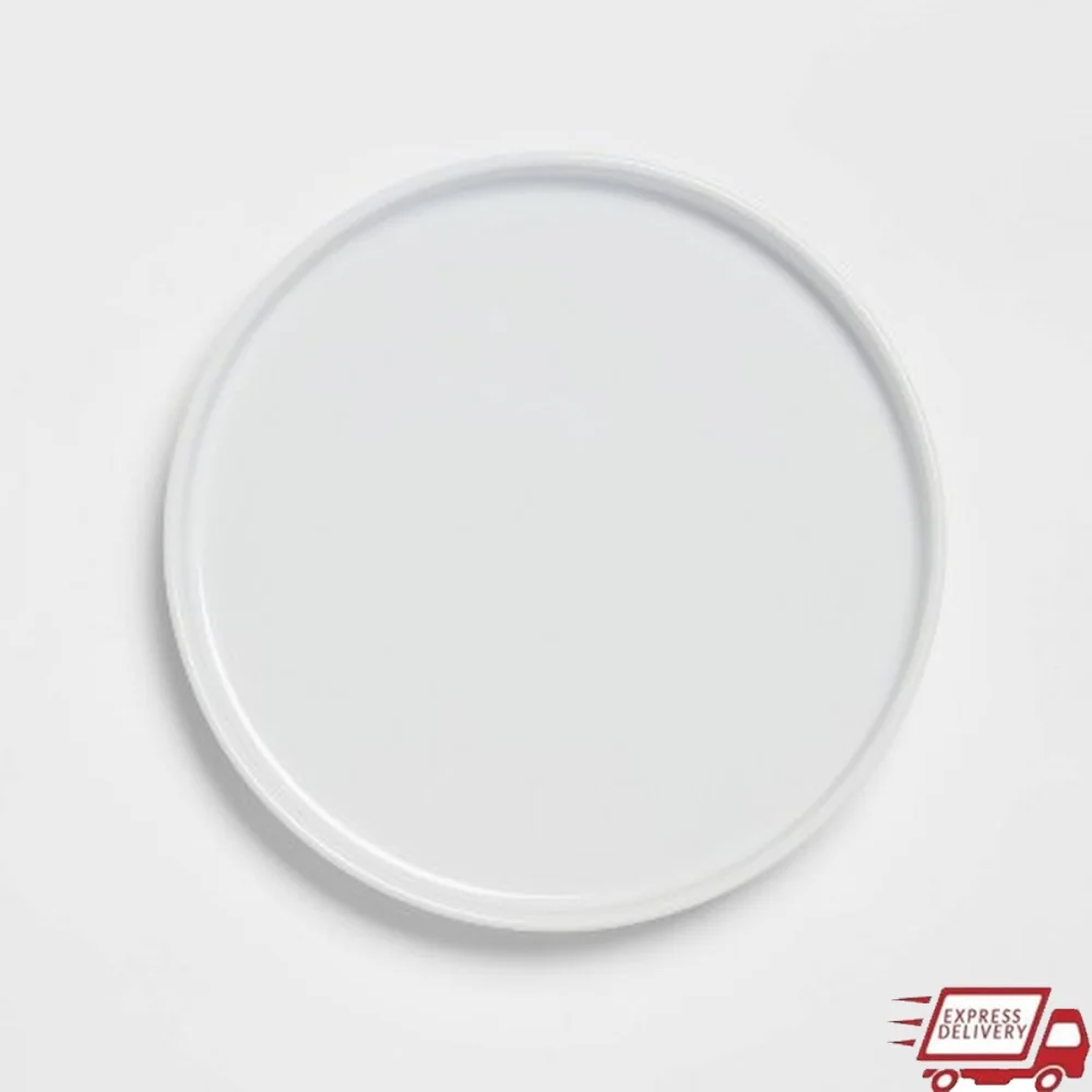 

8 Inch Round Stoneware Salad Plate Dishwasher Microwave Safe Solid White Dining Plate Unique Raised Rim Modern Design