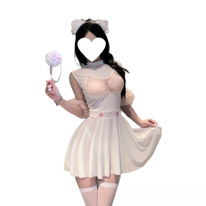مثير القط فتاة دور اللعب اليابانية الرغبة النقية لطيف هريرة موحدة إغراء Kawaii انظر من خلال فستان الكبار الجنس المنزل ازياء