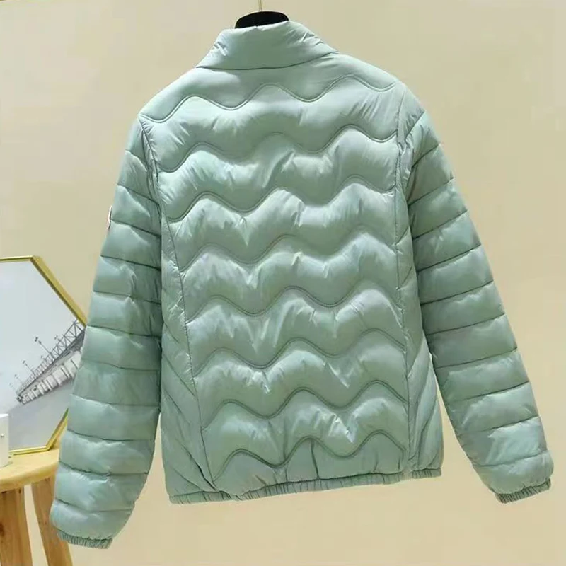 Lightweight Stand Collar Down Cotton Coats Women Classic Zipper Up Long Sleeve Winter Parkas Woman Solid Warm Puffer Jackets