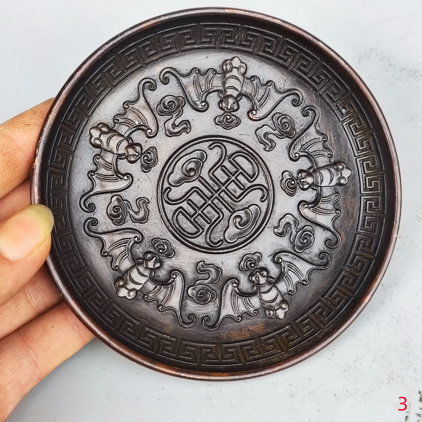 Round Metal Tray Chinese Retro Decorative Plate Storage Plate Dessert Plate Nut Fruit Cake Bronze Tray Snack Kitchen Plate