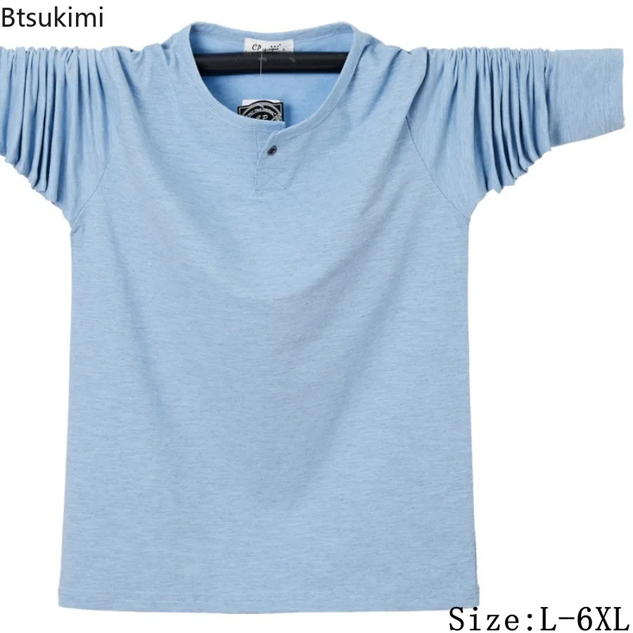 

Casual Simple Oversized T-shirts Men's Spring New Solid Loose Long Sleeve Bottoming Shirts Comfortable Cotton Tops for Men L-6XL