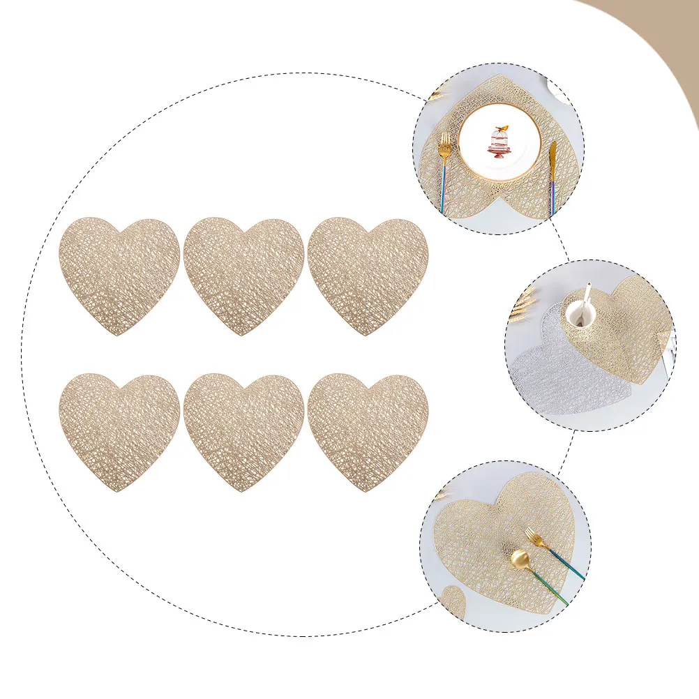 6pcs Heart Shaped Pvc Placemats Wear-Resistant Anti-Slip Table Mats Decorative Dining Mat For Home Restaurant Use