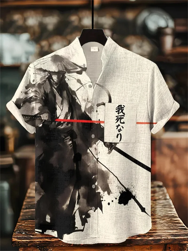 

New China-Chic Personalized Flax Short Sleeve Shirt Men's Retro Hefeng Warrior Frog 3D Printed Tops Clothing