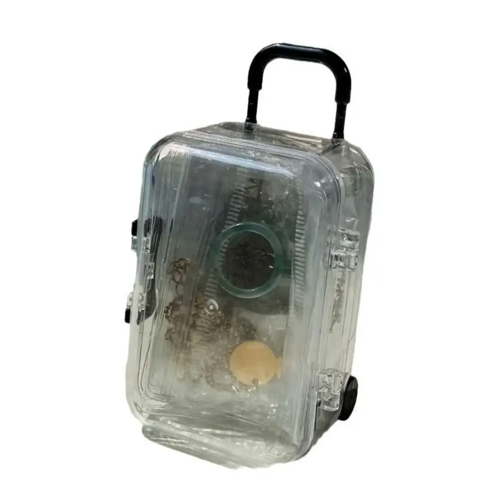 6pcs Trolley Case Suitcase Displays Box Transparent Organize Boxes Mini Trolley Candy Box Cute Telescoping Handle