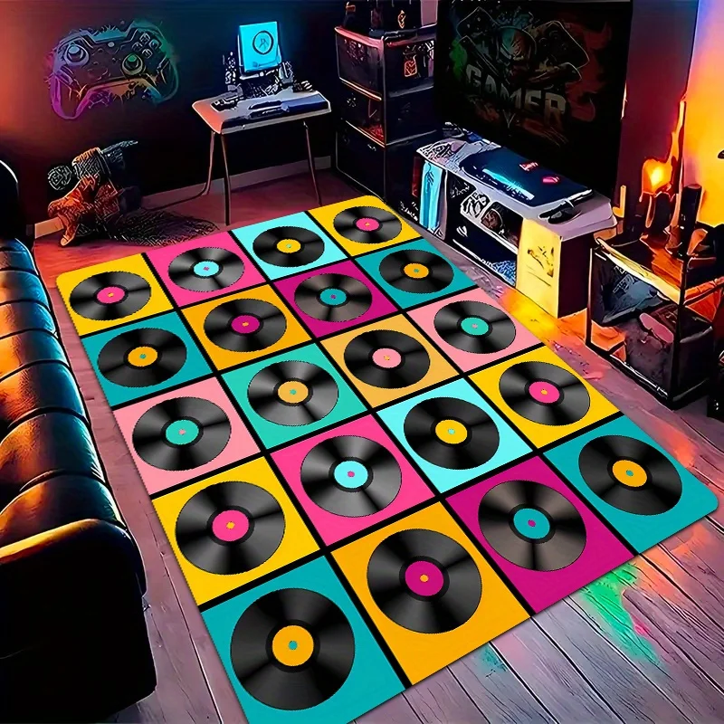 Tapis rétro en vinyle, style pop art, coloré, sur le thème de la musique, pour salle de jeux, studio, salon, chambre, grand tapis de sol, cadeau