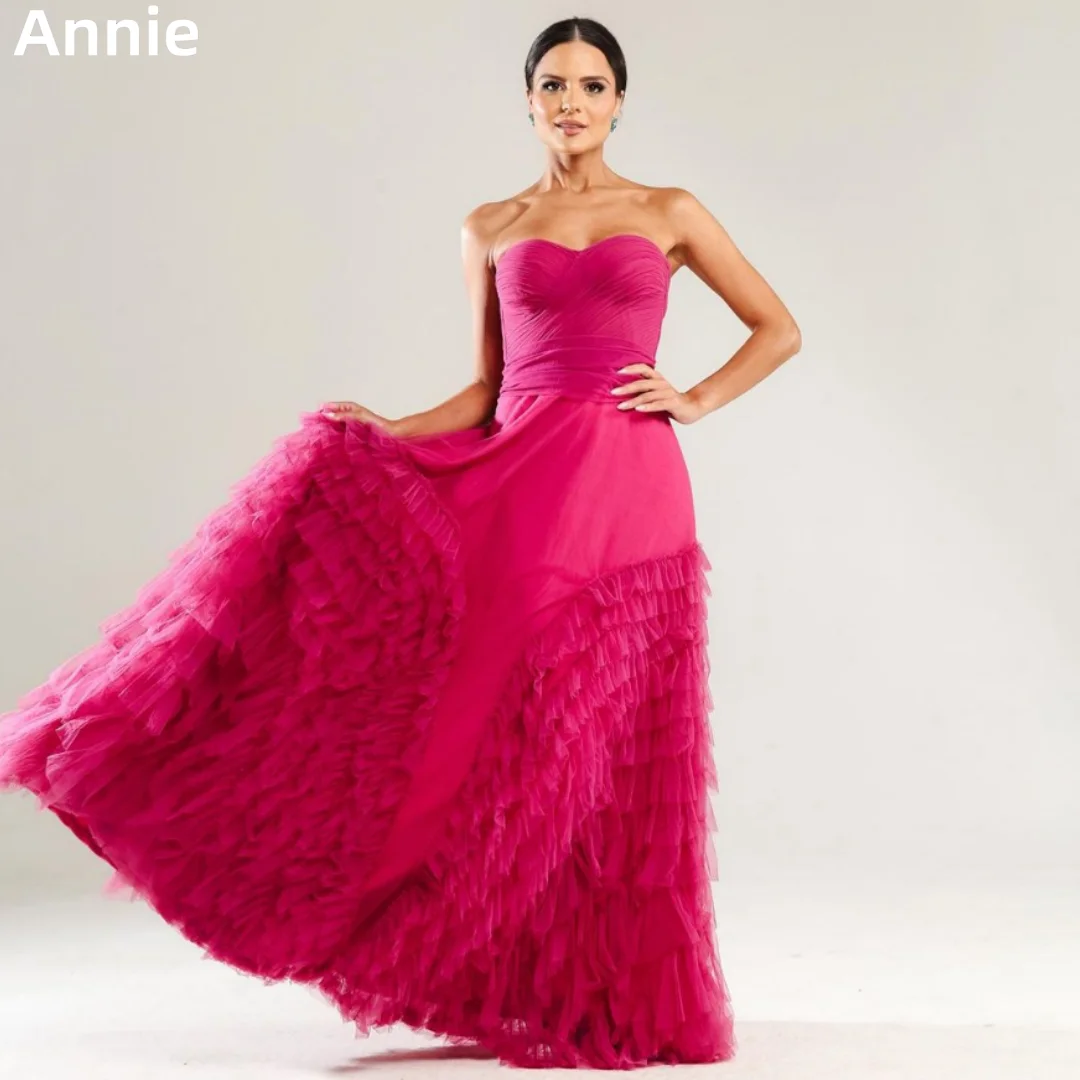 

Annie Sweetheart Hot Pink Prom Dresses Handmade Tulle Princess Evening Dresses Corset Wedding Party Dress Vestidos De Noche