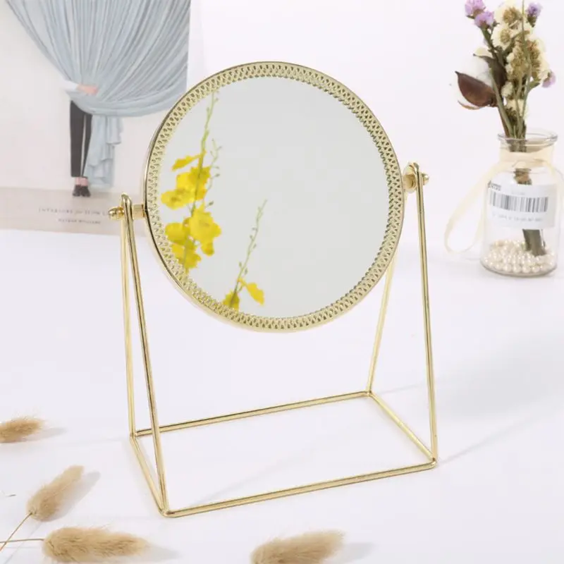 GU138 360° Rotation Metal Makeup Mirror Single Sided Vintage Vanity Mirror Golden