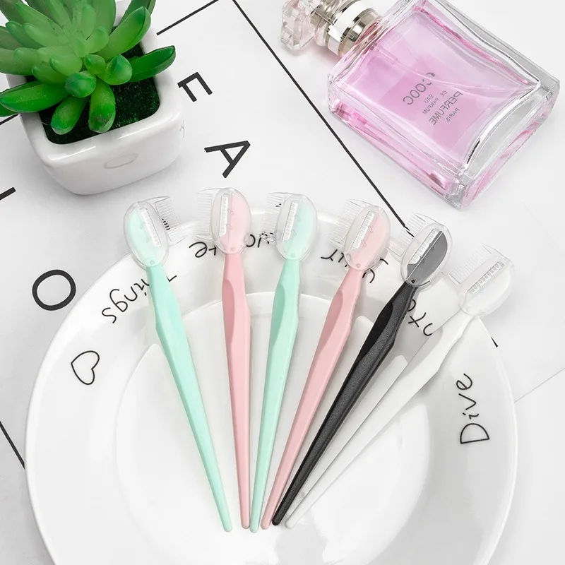 2/4 قطعة مقبض مستقيم رأس مستدير أداة قص الحواجب أدوات التجميل المبتدئين المضادة للخدش أداة قص الحواجب الحاجب الحلاقة