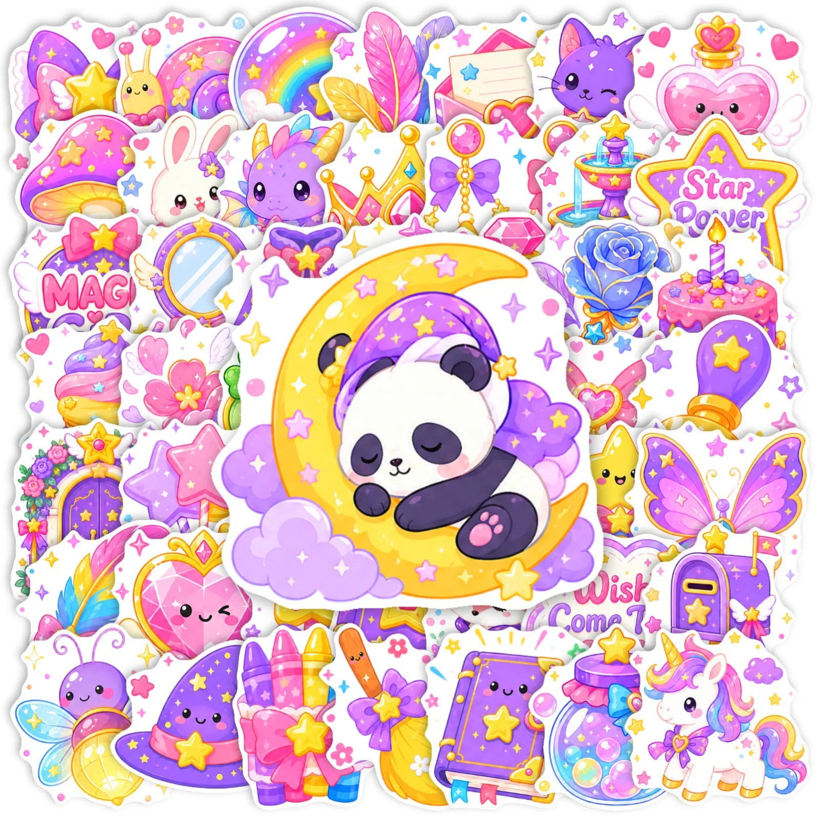 50pcs Magic Girl Unicorn Stickers Dreamy Rainbow Cartoon Hearts DIY Craft Supplies Creative Paper Crafts Material
