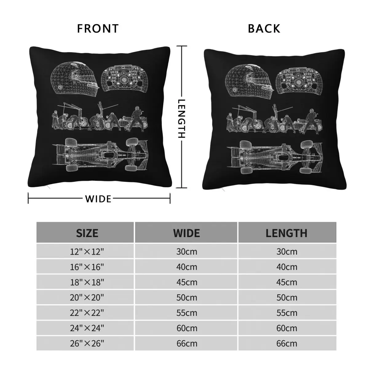 Racing Car Blueprint Wheel Helmet Square Pillowcase Polyester Linen Velvet Pattern Decor Throw Pillow Case Car Cushion 45x45