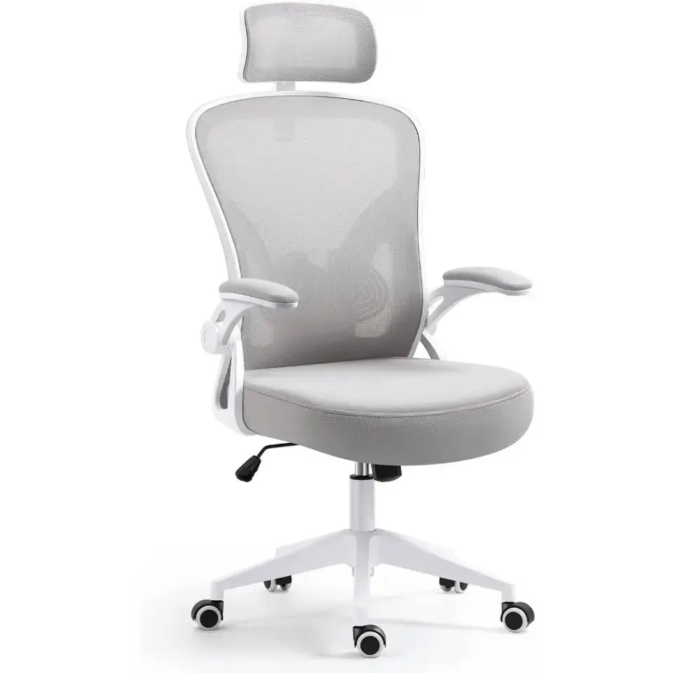 Gaming Chair Computer Armchair High Back Mesh Computer Chair With Padded Flip-up Armrests Tilt Function Office Chairs Grey Gamer