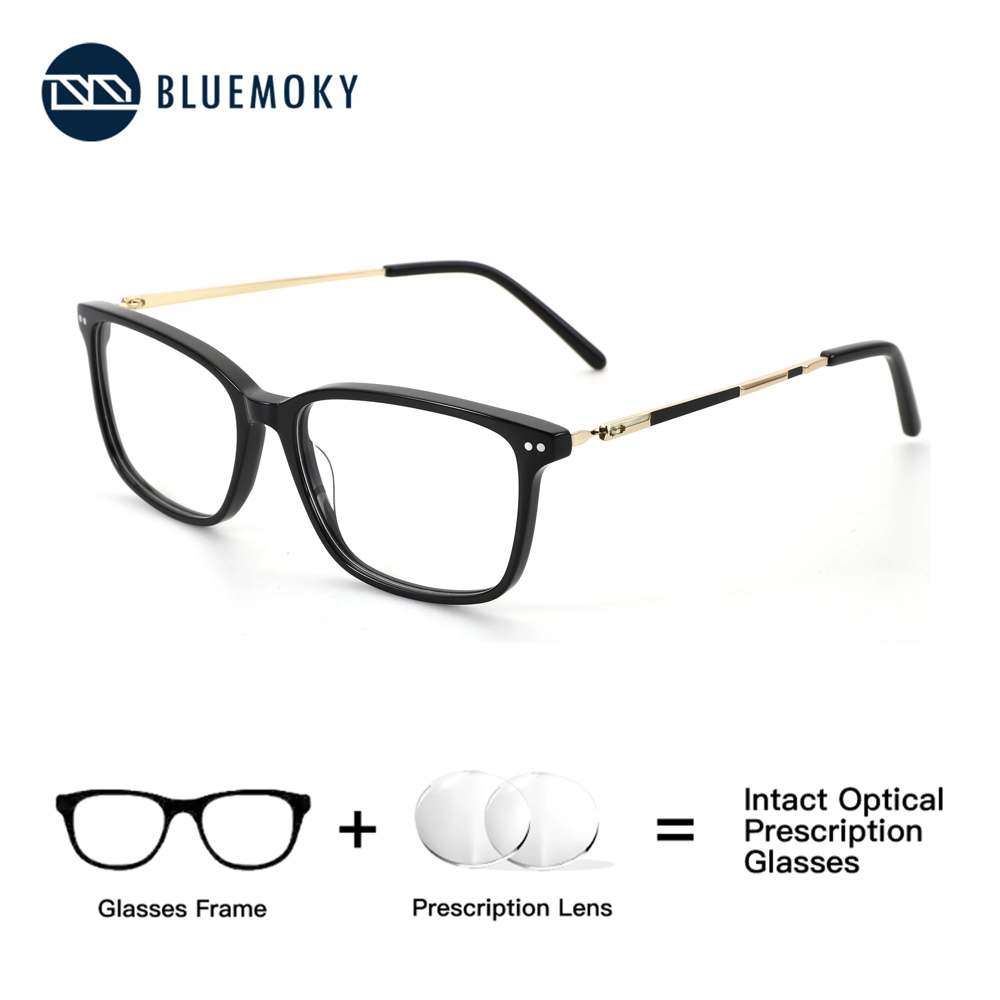 BLUEMOKY Acetate Rectangle Prescription Eyewear Photochromic Anti Blue Light Progressive Myopia Glasses for Sight for Men