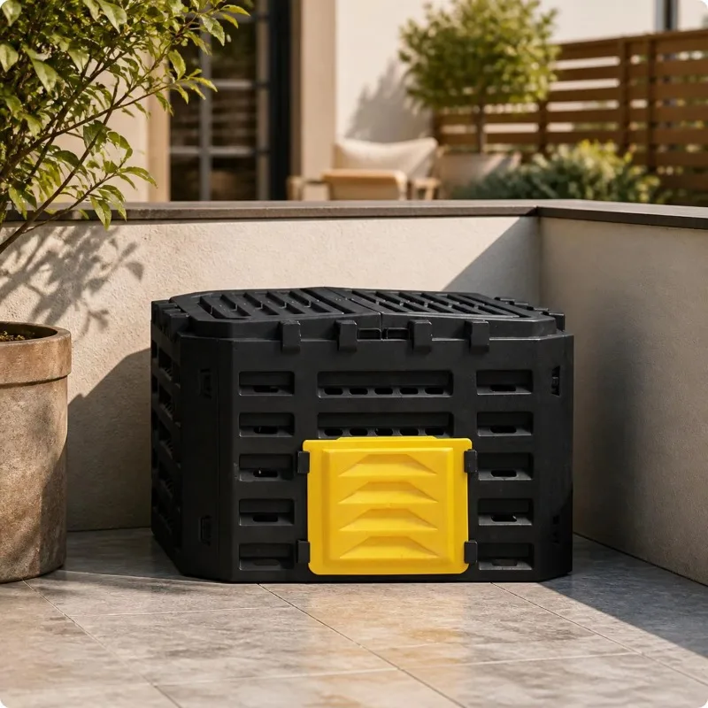 Stackable Outdoor Compost Bin, Large Opening with Front Door & Hinged Lid, Aerated Ventilated Composter for Garden Kitchen Waste