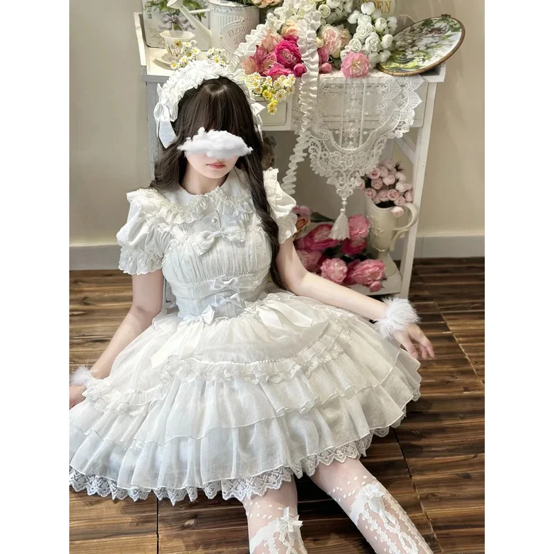 Cyoriginal design novo verão lolita vestido feminino doce flor casamento laço bowknot jsk sling vestido preto e branco princesa 202