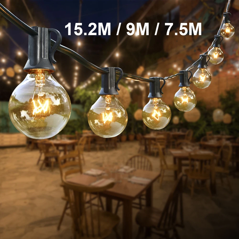 30FT 25FT Patio String Light 220V Outdoor Garland Lights  Connectable Hanging Light for Backyard Porch Balcony Party Decoration