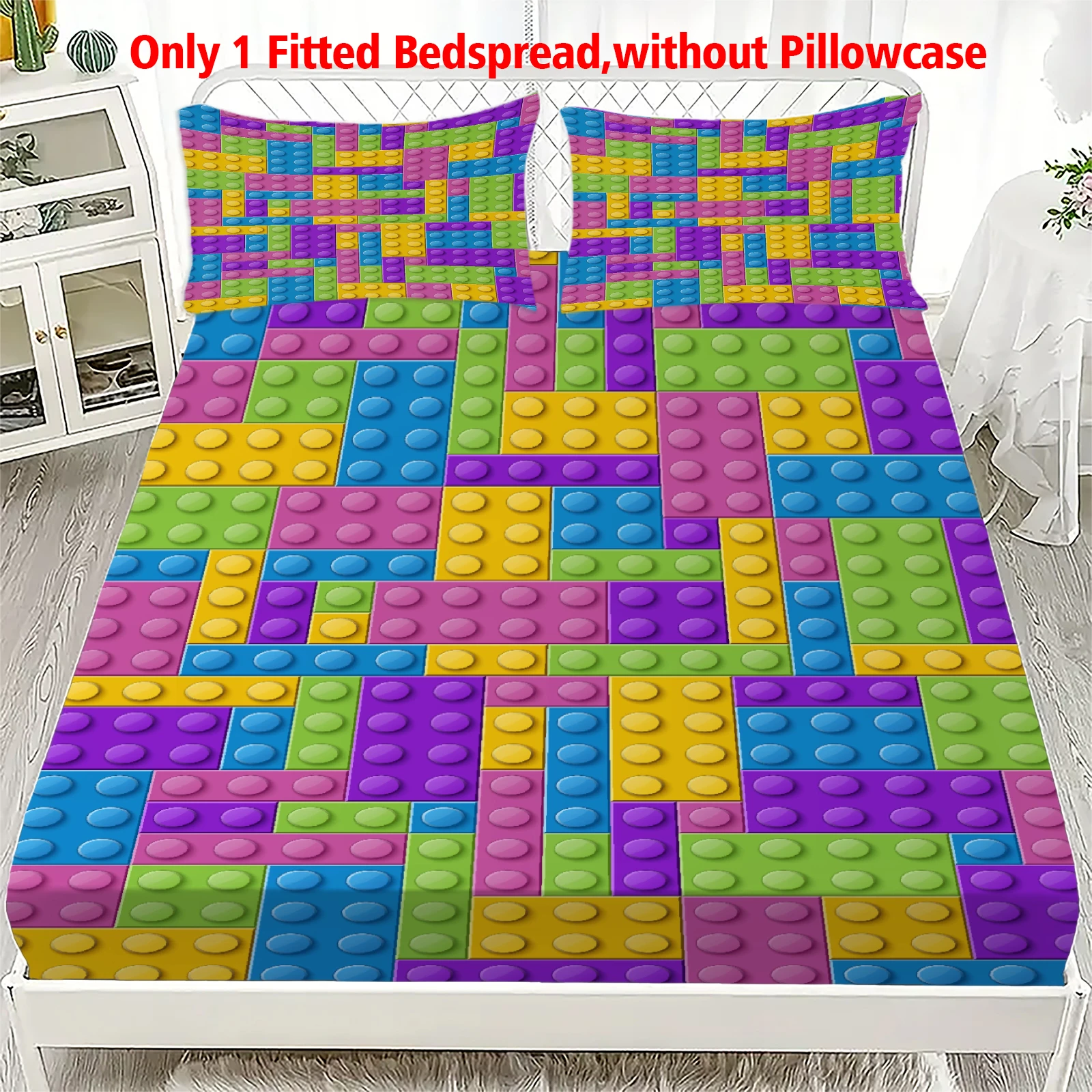 1 Simple modern building blocks printed matte Fitted Sheet, bedroom printed bed cover, bedding (excluding pillowcases)