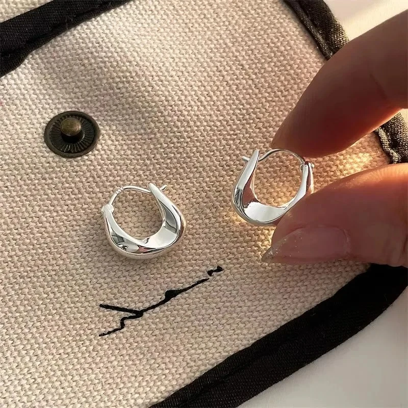 

925 Sterling Silver Hoops Earrings for Women Fashion Simple Chunky Round Circle Drop Earring Prevent Allergy Jewelry Party Gifts