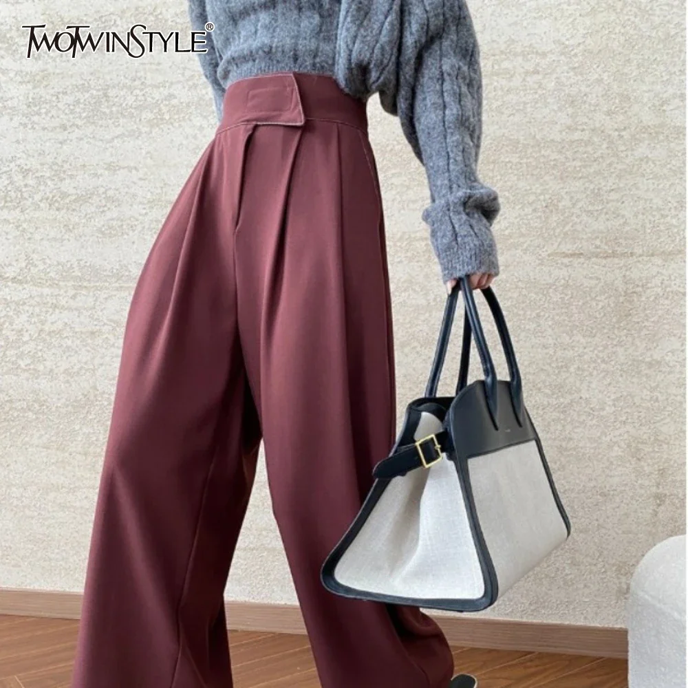 

TWOTWINSTYLE Solid Loose Casual Pants for Women High Waist Temperament Minimalist Wide Leg Pant Female Fashion New