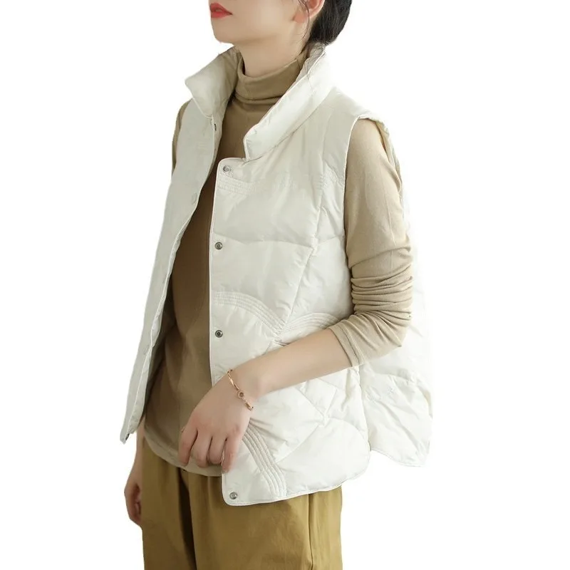 Women's Clothing Down Jacket Vest Outerwear Autumn Winter Coat New White Duck Down Feathers Down Vest Coat Waistcoat
