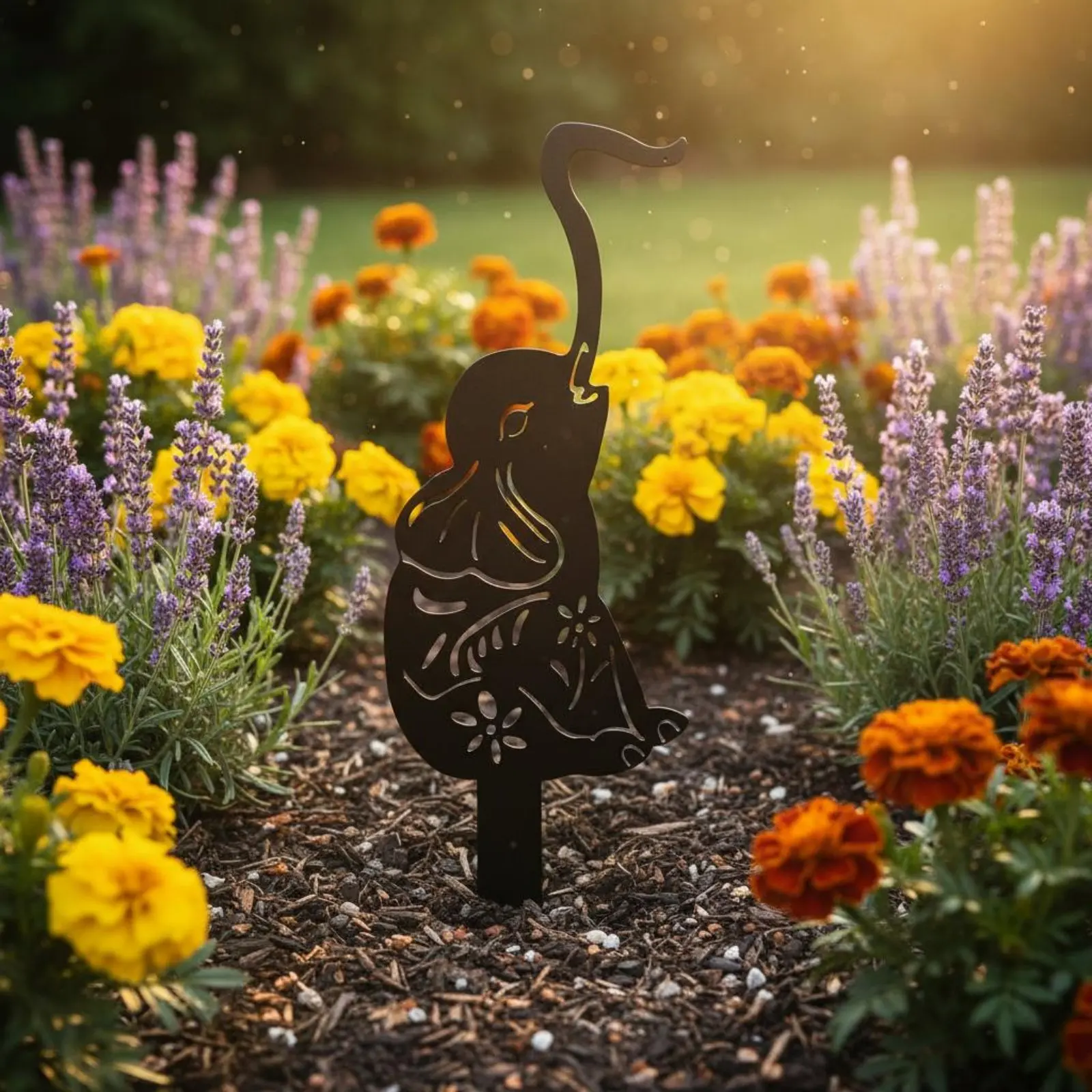 Creature Stake Distinctive Gift Metal Elephant Outline Hollow-Openwork Creature Yard Art Weather-Resistant for Patio