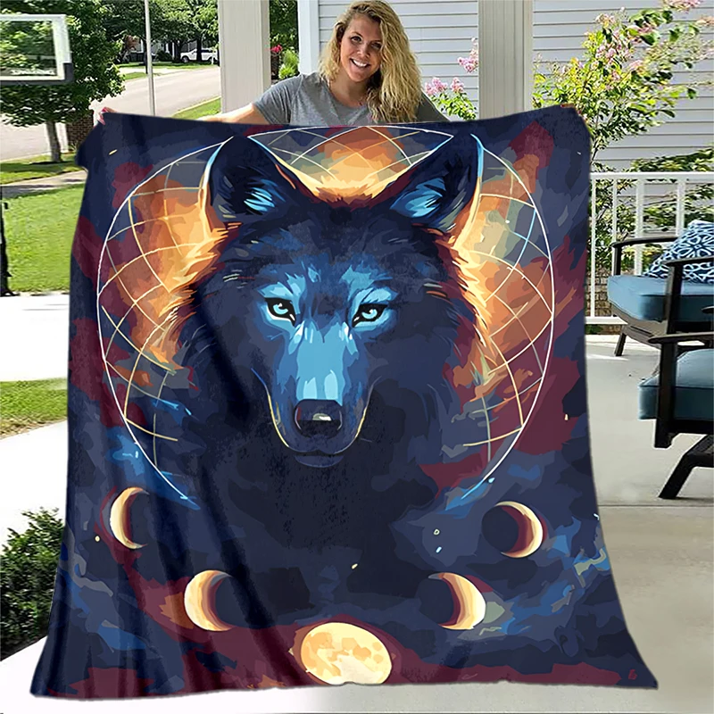 Art Fantasy Wolf Soft Plush Sofa Bed Throwing Cartoon Picnic Blankets Modern Flannel Blanket Gedruckt Bettdecke Geschenk Gift