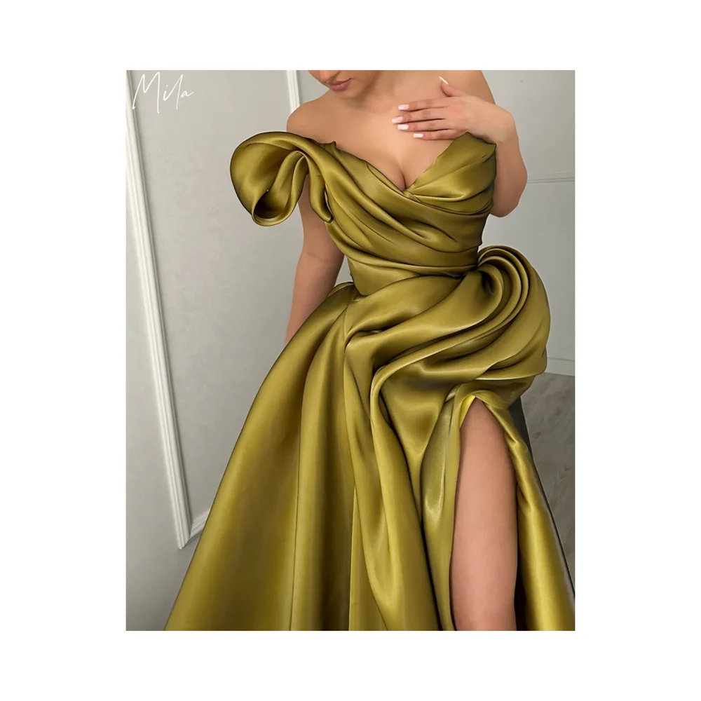 

Mila Sleeveless Simple Prom Dress Customized Strapless Luxurious Evening Dresses Strapless Cathedral Train vestidos de fiesta