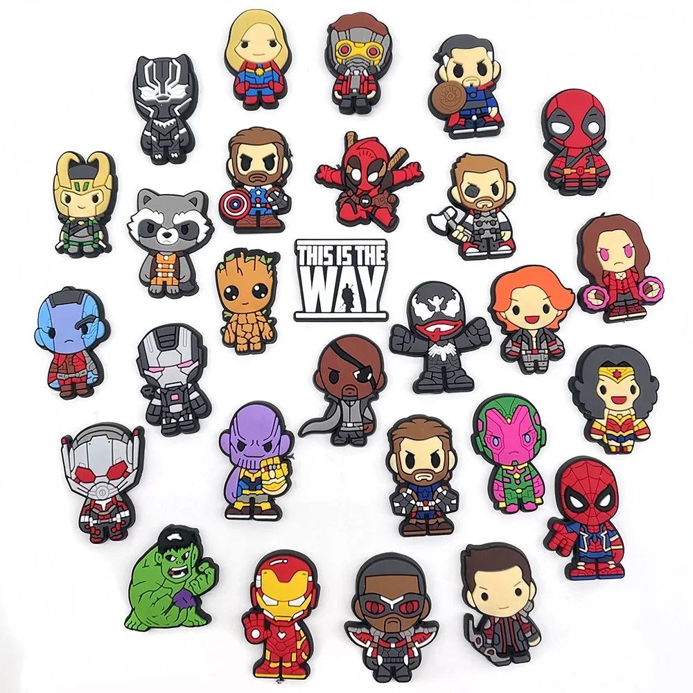 30Pcs Marvel Avengers Shoe Charms  for Crocs DIY Shoe Accessories Decorations SpiderMan Sandals Decorate for Party Kids Gifts