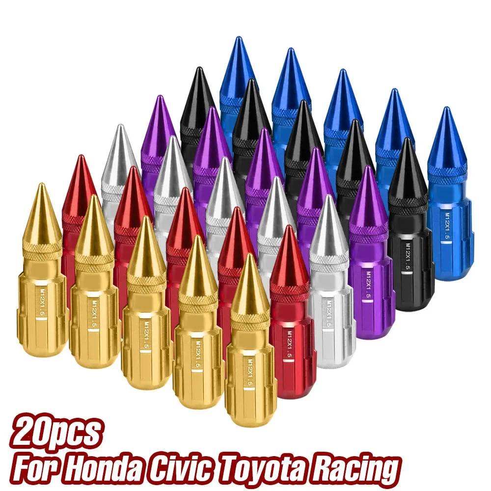 20pcs  79mm Anti Theft Lock Wheel Lug Nuts with Spikes M12X1.25 / M12X1.5 Racing Wheel Lug Nut Bolt Aluminum Extended Tuner Nuts