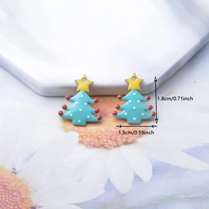 6 Stück Weihnachtsbaum-Anhänger aus emailliertem Kupfer, beidseitig mit Tropfenlackierung, bunte Anhänger für DIY-Schmuckzubehör – Detail 3