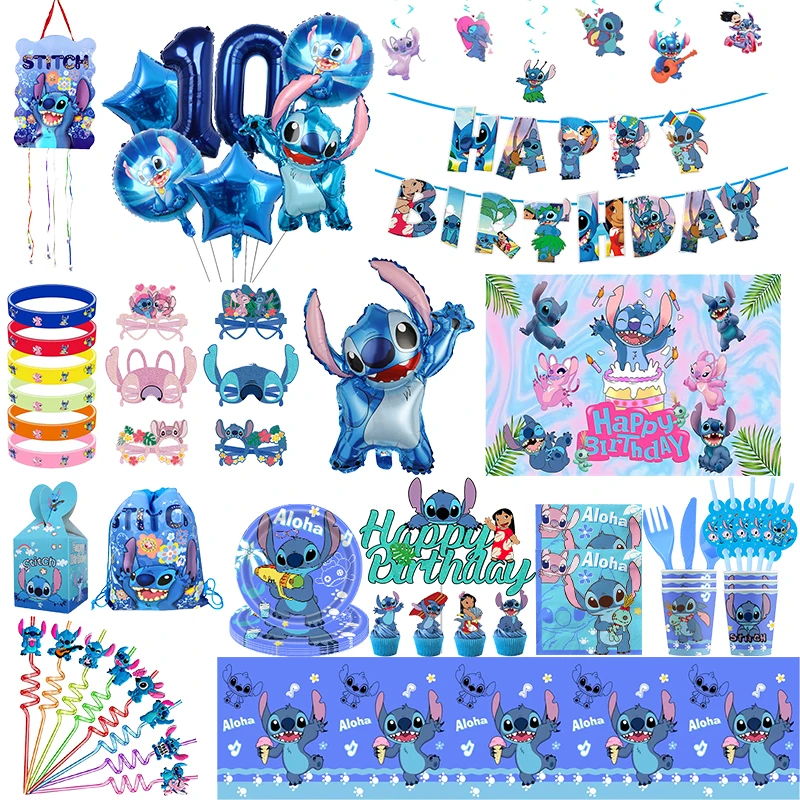 Disney Stitch Birthday Party Decorations Lilo Stitch Disposable Tableware Set Cups Plates Balloons Supplies Kid Children