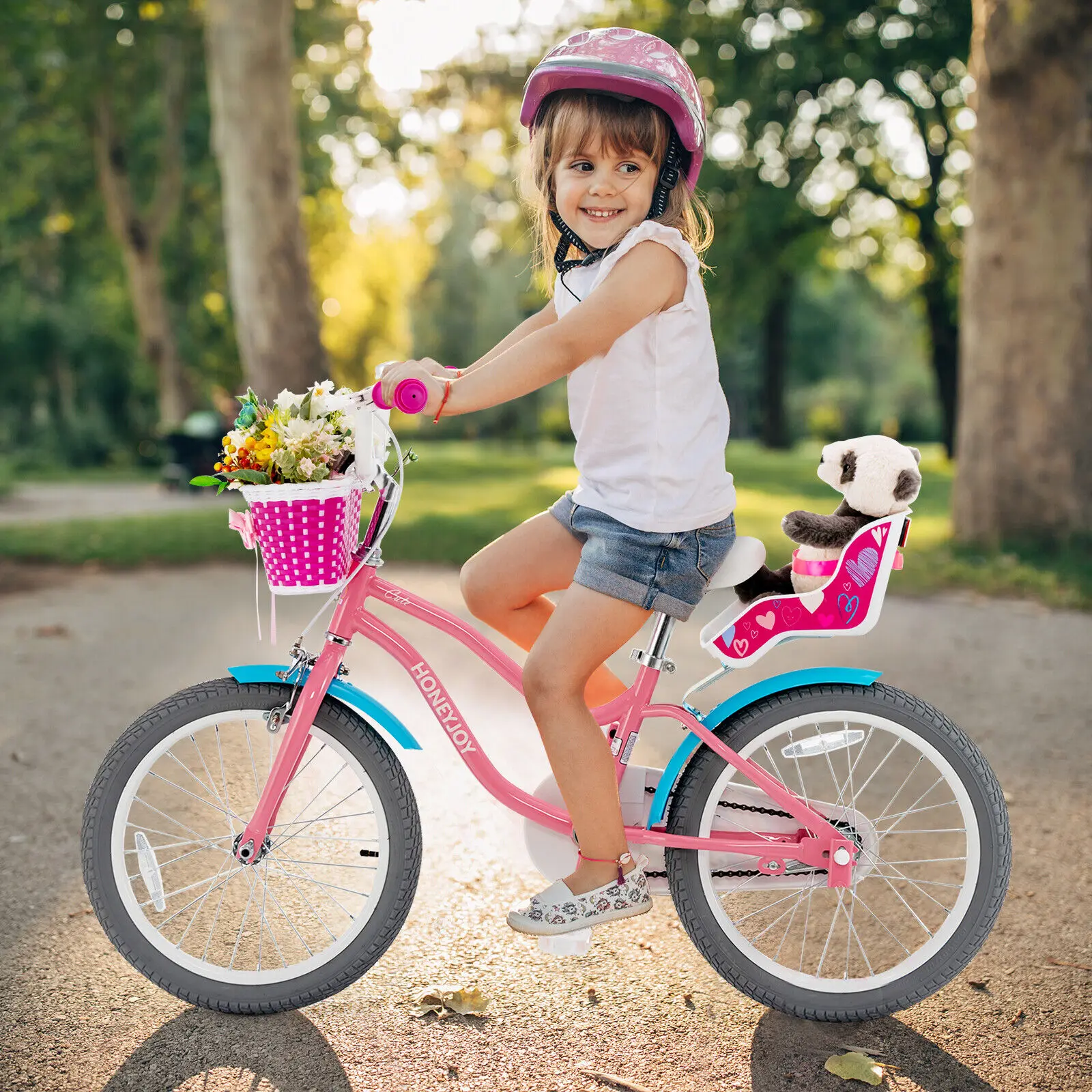 Babyjoy 18 Inches Kids Bicycle w/Training Wheels & Basket for Boys & Girls Age 5-9 Years