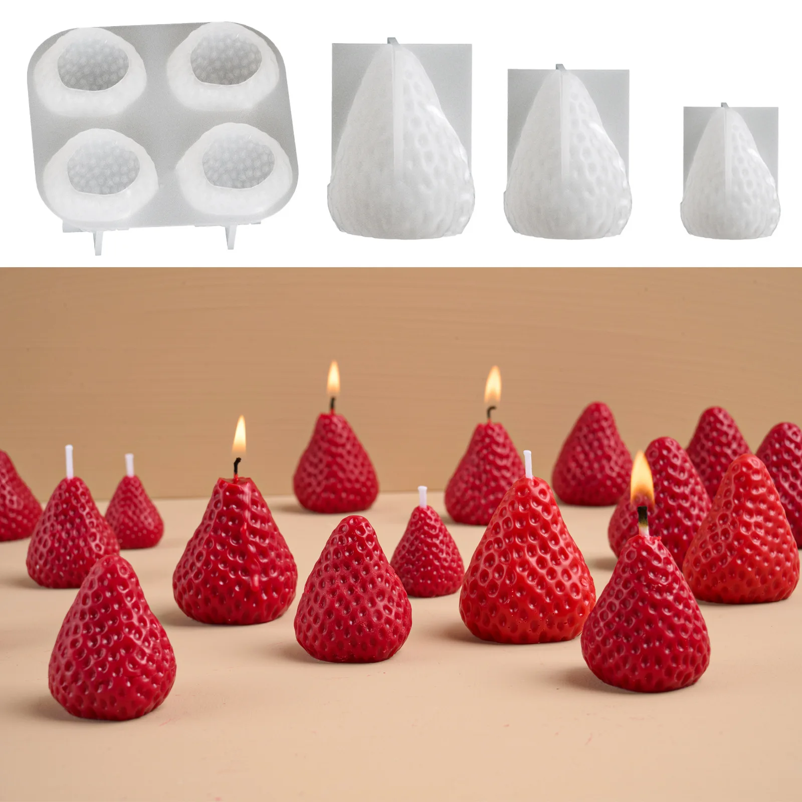 3D Strawberry Aromatherapy Candle Silicone Mold DIY Handmade Romantic Scented for Valentine's Day Party Home Decor Birthday Gift