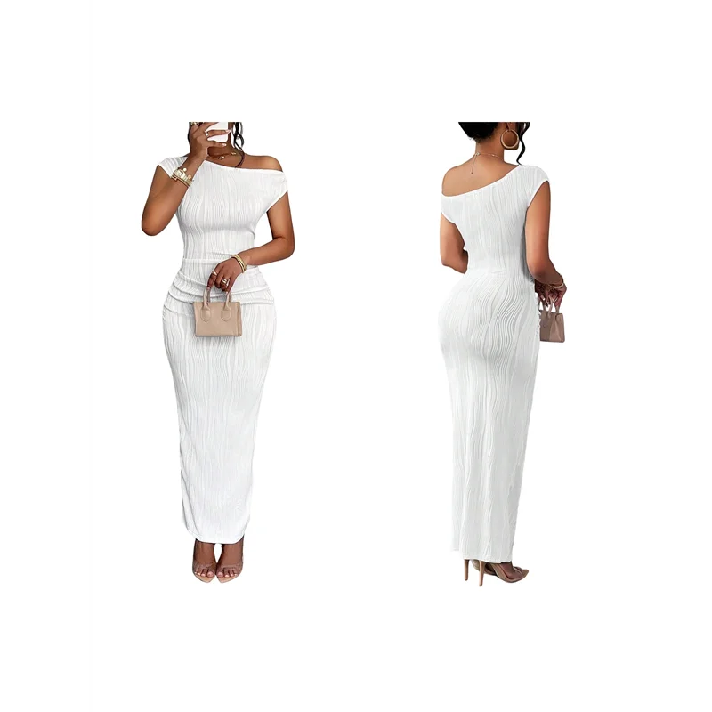 ABP-robe Maxi élégante pour femmes, manches courtes, moulante, Cocktail, bal d'été, épaules dénudées obliques
