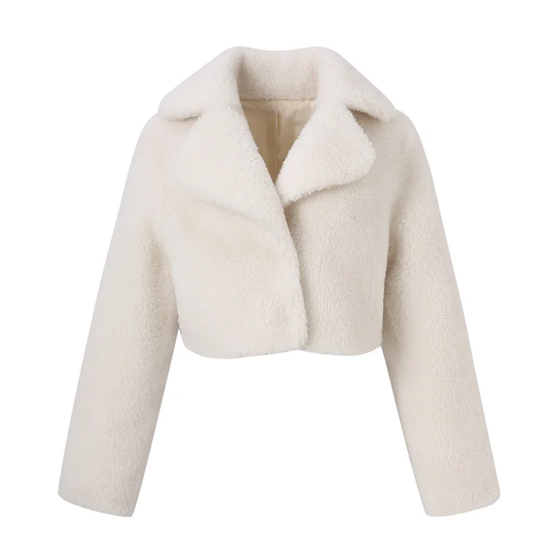 2024 Women New Design Teddy Coat Real Wool Crop Jacket Lady Fashion Turn Down Collar Natural Fur Outerwear