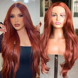 Copper Red Wig Natural Wavy Lace Synthetic Hair Lace Front Wig Long Reddish Brown Colored Lace Frontal Wigs for Women Party