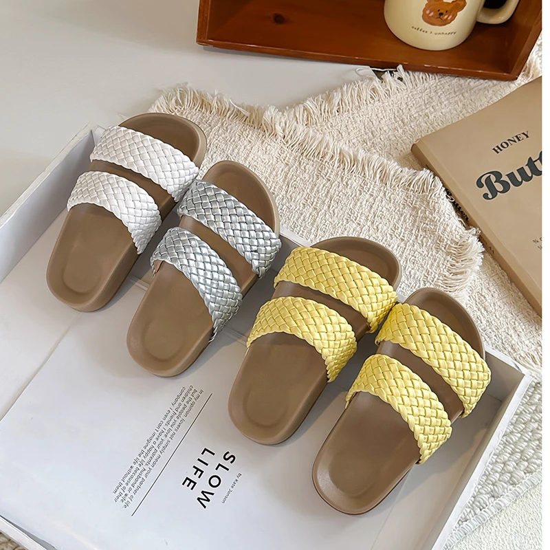 Kids Weave Slide Sandals Non-slip Soft Sole Girls Boys Flats Summer Slippers Children Open Toe Beach Shoes Classic Size 26-36