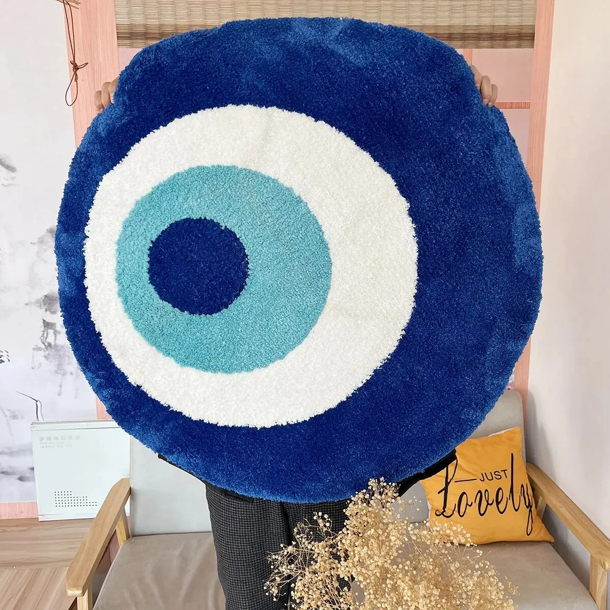 Evil Eye Rug Minimalist Carpet Home Decor Bathroom Handmade Tufted Custom Housewarming Gift Bedroom Aesthetic Plush