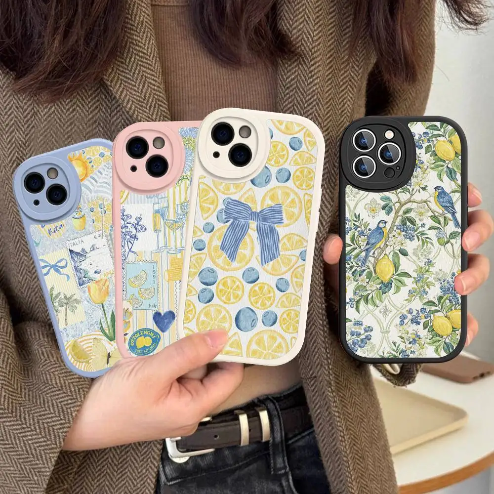 

Simple Fresh Lemon Style For IPhone 16 15 14 13 12 11 Pro Max Plus Leather Phone Cover