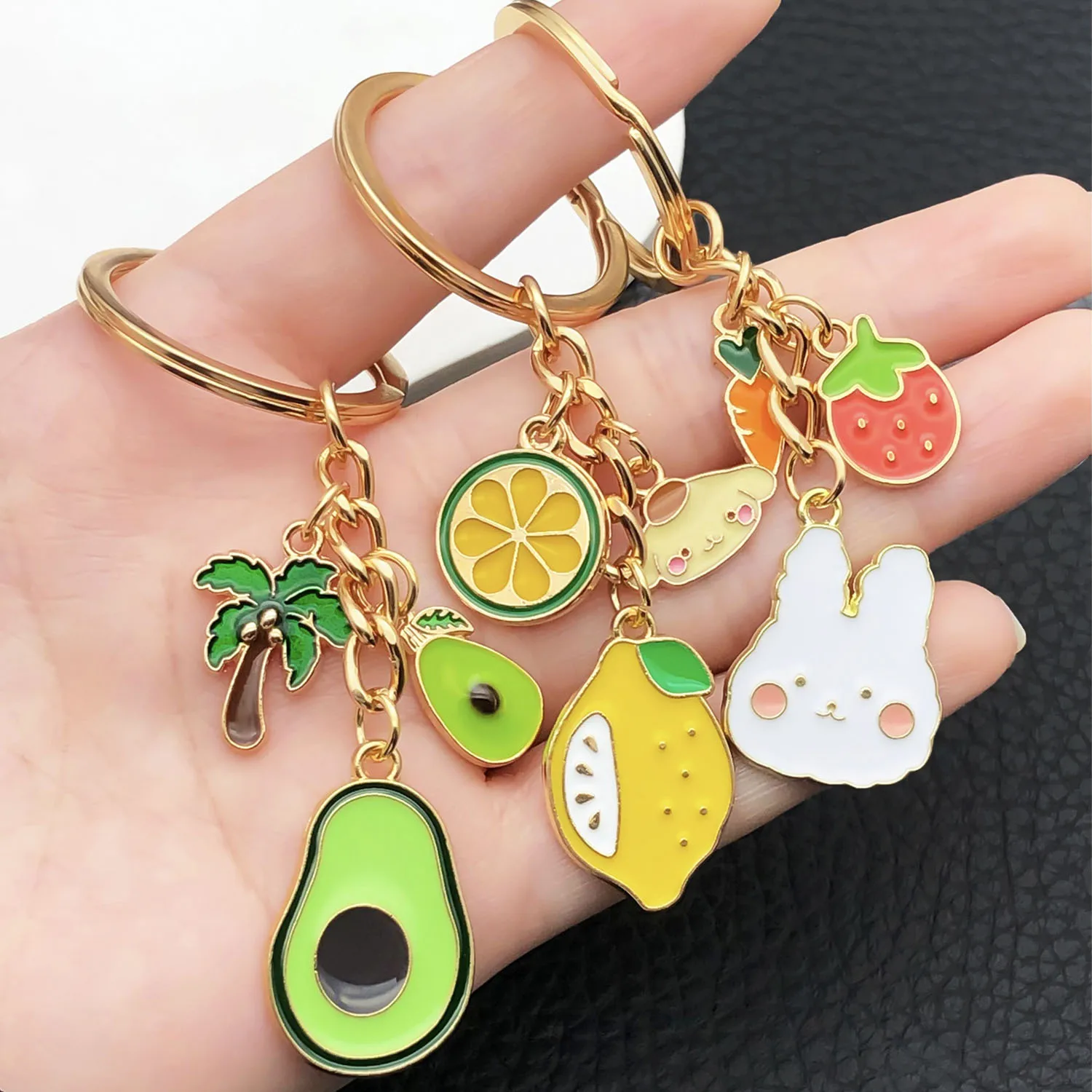 Sweet Style Keychain Set - 4 Cute Charms (Fruit/Animal Shapes) for Bags & Backpacks