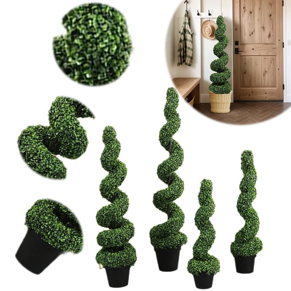 39 Inch Tower Topiary Spiral Artificial Plant Artificial Boxwood Decorative Plant Green Plastic Tree Green Fake Plant for Indoor