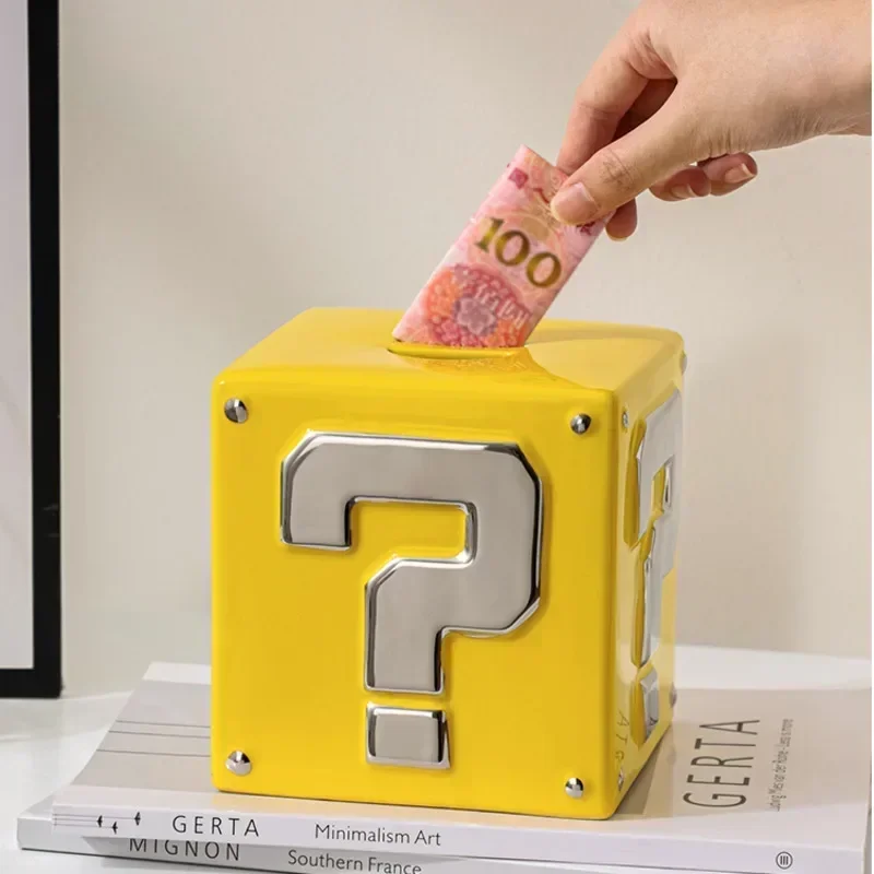 

Square Piggy Bank Question Mark Coin Wallet Educational Money Box Living Room Large Capacity Tool Fun Savings Box Durable Design